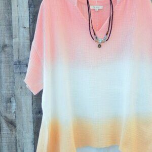 Horizons Coral/Orange Crinkled Gauze Top